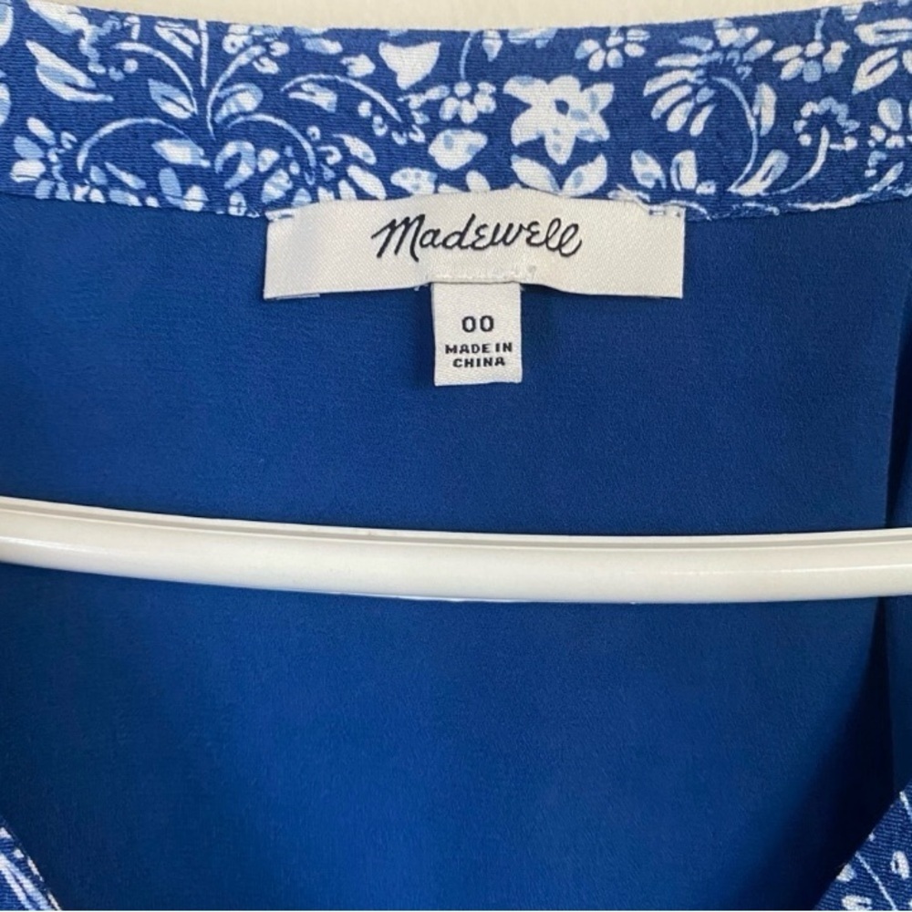 Madewell Blue White Ditsy Floral Flowy mini dress V-neck long sleeve oversized - Picture 5 of 9